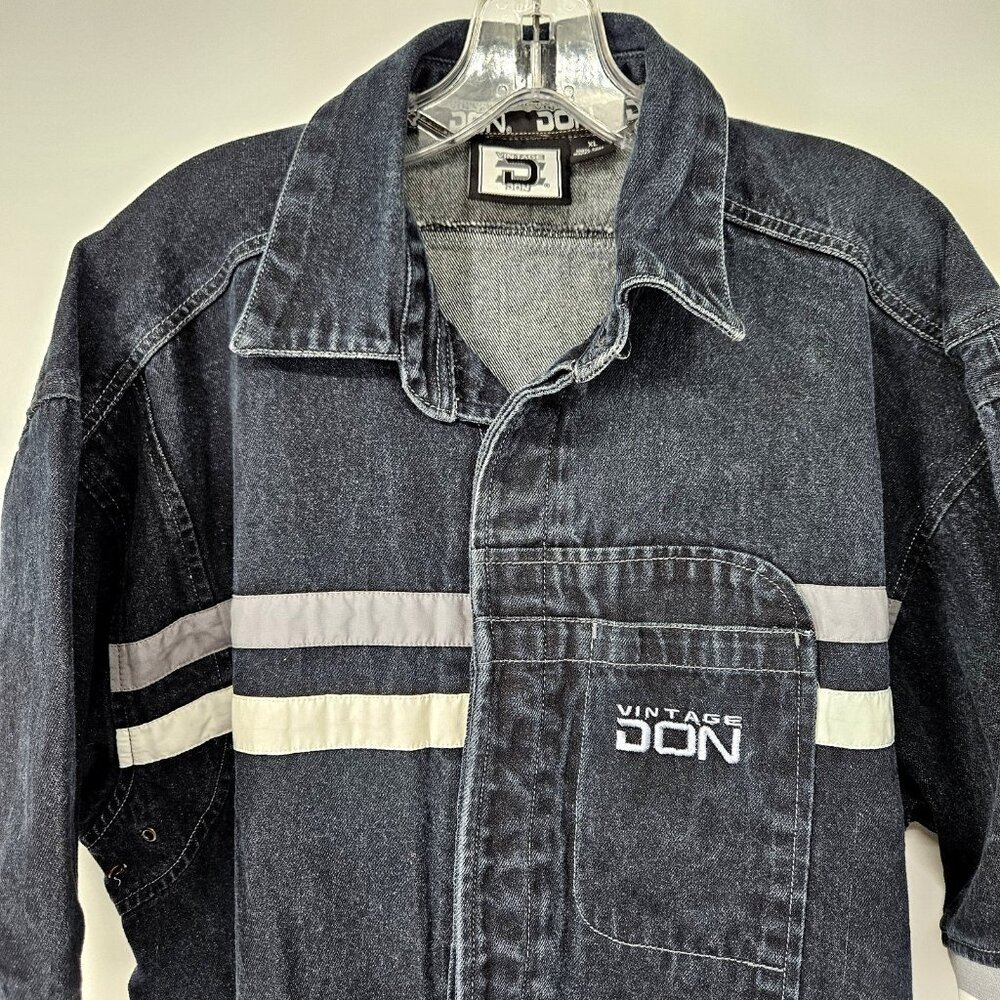 Vintage Don Shirt Mens XL Black Denim Short Sleeve Colorblock Pocket 90s Russia